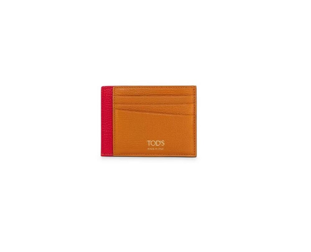 $550 NIB Tod's Camel Four Slot One Zip Pocket Logo Leather Card Case